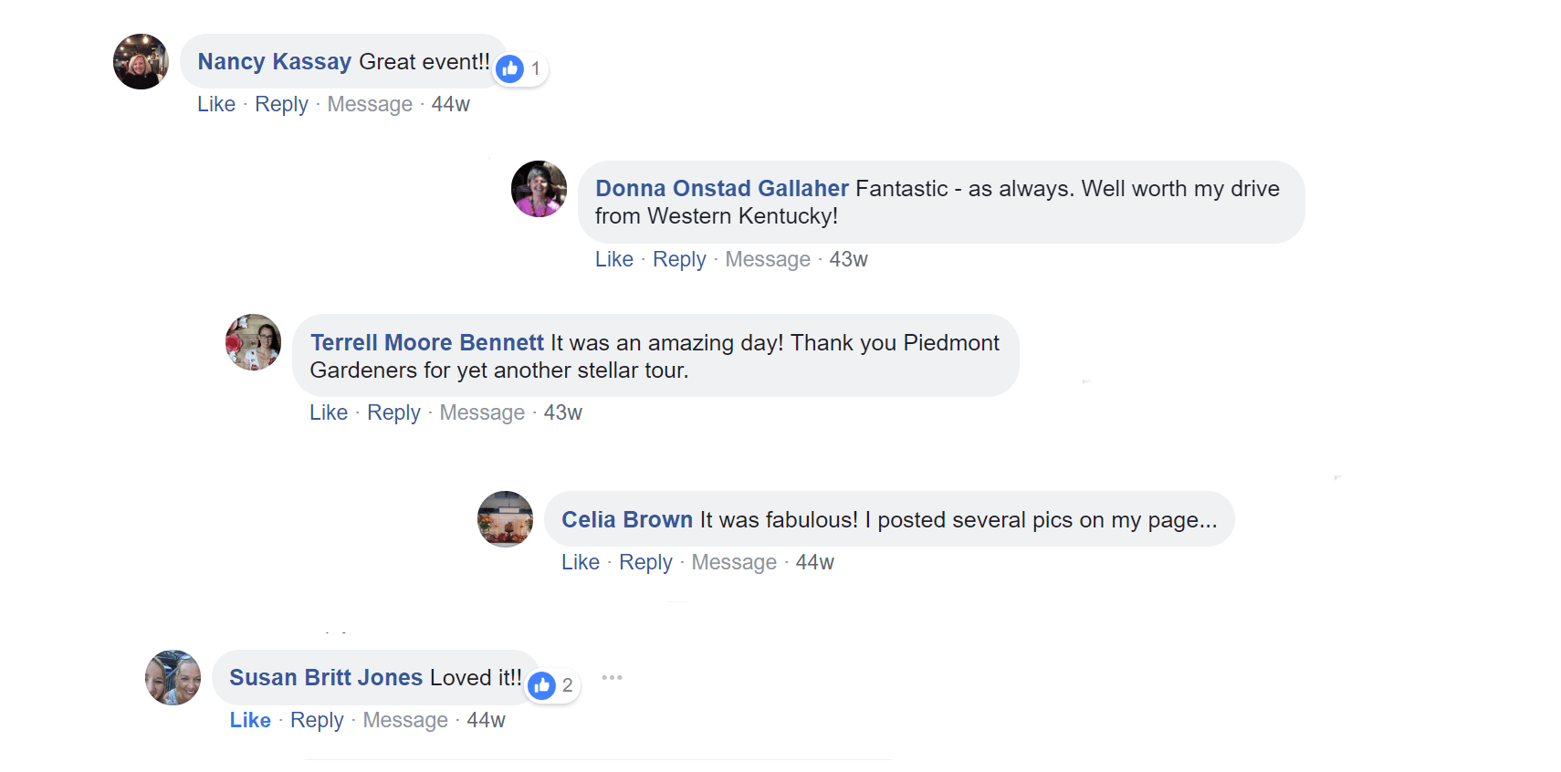 Small group walking tours and activities offering innovative, fresh and memorable activities to visitors, showing to them the grand monuments of the past​ . The Piedmont Gardeners