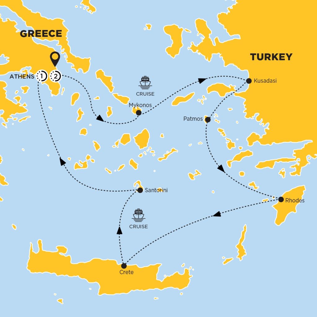 Amazing Athens To Mykonos&nbsp;Map